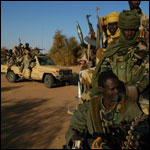 fighters on trucks in desert